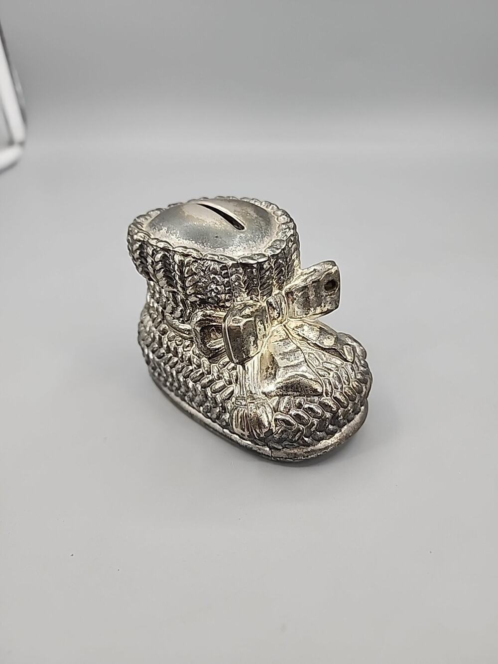 Vintage Silver Plated Baby Shoe Bootie Bank No. 9515 By Leonard